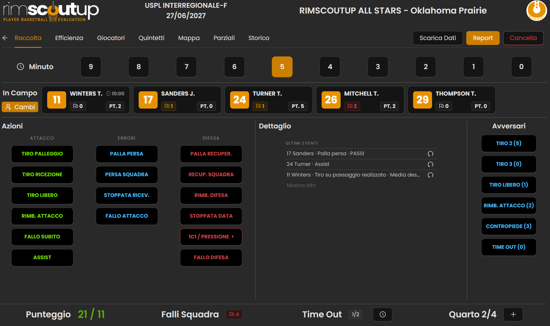 RimScoutUp Raccolta Live v2.png|RimScoutUp - schermata Raccolta dati con griglia azioni.png